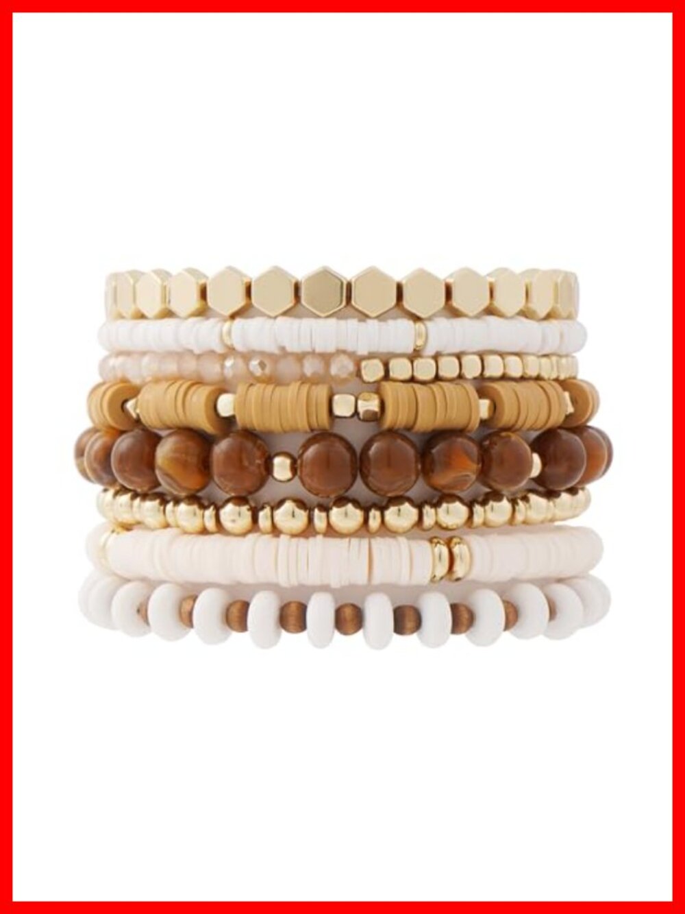 Heishi Clay Bead Stretch Bracelet Gold Plated Bohemian Layering Women